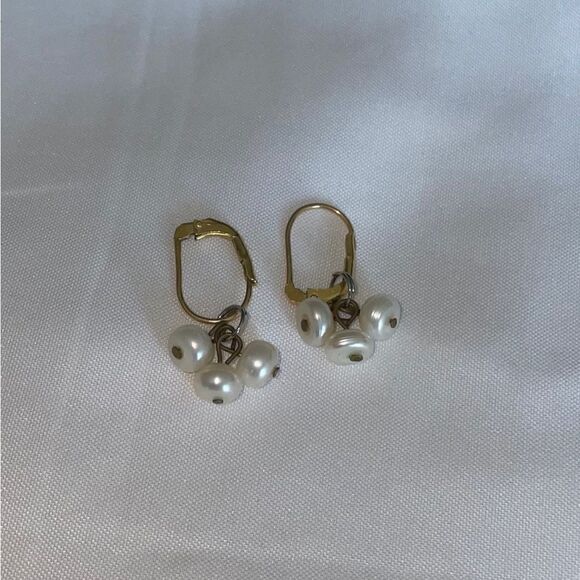 Pearl Earrings Set in Sterling Silver with Gold Overlay - Picture 2 of 5